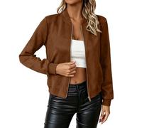 Faux Suede Bomber Jacket Women Trendy Lightweight Flight Jacket Transition Jackets Autumn Zip Up Long Sleeve Jackets Motorcycle Biker Crop Coat Streetwear Outerwear with Pockets