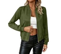 Faux Suede Bomber Jacket Women Trendy Lightweight Flight Jacket Transition Jackets Autumn Zip Up Long Sleeve Jackets Motorcycle Biker Crop Coat Streetwear Outerwear with Pockets