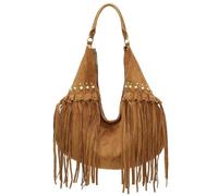 Faux Suede Fringe Hobo Shoulder Bag with Stud Detail & Detachable Crossbody Strap - Boho Cowgirl Style Tote with Dust Bag - Meg (Brown)