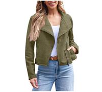 faux suede jacket women Womens Suede Jacket Lapel Open Front Faux Leather Jackets Oversize Casual Zipper Long Sleeve Cropped Coat UK Fashion Y2K Streetwear Fall Winter Outfits Army Green L