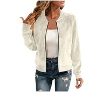 Faux Suede Jacket Womens Long Sleeve Zip Up Bomber Jackets Lapel Collar Motorcycle Short Jacket Casual Smart Cropped Pilot Coat Lightweight Zipper Flight Jackets Streetwear Outerwear