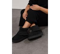 Faux Suede Knit Cuff Ankle Boots Yours Black 5EEE