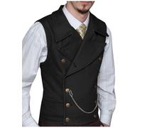 Faux Suede Mens Slim Fit Waistcoat Double Breasted Big Lapel Classic Vest for Fall Spring Prom Party Black S