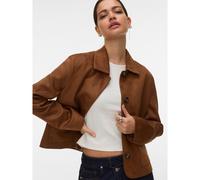 Faux Suede Polo Collar Jacket with Pockets Cognac