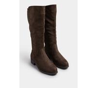 Faux Suede Stretch Knee High Boots Yours Brown 8E