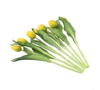 Faux Tulip Flower Bundle with 7 Stems for Wedding, Office, Living Room, and Event Decoration (Yellow)