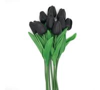 Faux Tulips Artificial Flowers with Stems, 10 Pcs White Tulips Spring Flowers Bulk, 13 Inch Artificial Tulips Flower Realistic for Wedding Bouquet, Table Centerpiece, Birthday Party (Black)