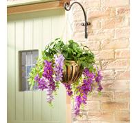 Faux Wisteria And Ivy Hanging Planter With All-Year Blooms, Maintenance-Free, Durable Plastic & H75 X W50 X D50Cm