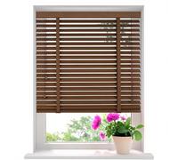Faux Wood Blinds 50mm Slats Wooden Blinds for Indoor Windows, 30-170 cm Blackout Horizontal Window Shades, Privacy Blind for Home Nursery Bedroom Kitchen Bathroom(Brown)