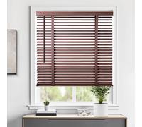 Faux Wood Blinds for Indoor Windows, Wooden Blackout Blinds & Window Shades, Cordless Privacy Horizontal Venetian Blind for Home Bedroom Bathroom Living Room Office Patio Windows(Red)
