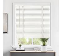 Faux Wood Blinds for Indoor Windows, Wooden Blackout Blinds & Window Shades, Cordless Privacy Horizontal Venetian Blind for Home Bedroom Bathroom Living Room Office Patio Windows(White)