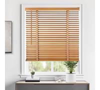 Faux Wood Blinds for Indoor Windows, Wooden Blackout Blinds & Window Shades, Cordless Privacy Horizontal Venetian Blind for Home Bedroom Bathroom Living Room Office Patio Windows(Brown)