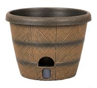 Faux Wood Self Watering Planters, Weathered Grey Plastic Flower Pots with Double-Layer Reservoir, Lightweight Garden Buckets for Indoor Outdoor Succulents Herbs Balcony Decor(brown)