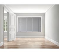 Faux Wood Venetian Blind 50mm Slats Wood Grain Pattern Deluxe Taped Light Grey 75cm Width x 120cm Length