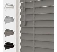 Faux Wood Venetian Blind 50mm Slats Wood Grain Pattern Strings Dark Grey 75cm Width x 200cm Length