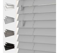 Faux Wood Venetian Blind 50mm Slats Wood Grain Pattern Strings Light Grey 135cm Width x 120cm Length