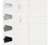 Faux Wood Venetian Blind 50mm Slats Wood Grain Pattern Strings White 60cm Width x 120cm Length