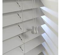 Faux Wood Venetian Blinds 50MM Slats TRIMMABLE Easy Fit Office Home (225cm Width x 150cm Drop, String, Grey)