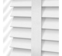 Faux Wood Window Venetian Blinds Blind With Tape 50mm Slats White Grey TRIMMABLE Fittings Included Luxury Look (White With Tape, 120cm Width x 150cm Drop)