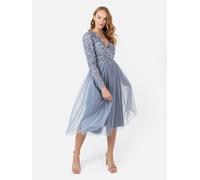 Faux Wrap Embellished Long Sleeve Midi Dress Maya Deluxe Blue 26