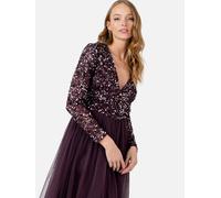 Faux Wrap Embellished Long Sleeve Midi Dress Maya Deluxe Grape 6