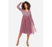 Faux Wrap Embellished Long Sleeve Midi Dress Maya Deluxe Rose 10