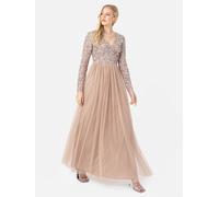 Faux Wrap Front Embellished Maxi Dress Maya Deluxe Taupe 16