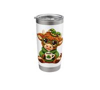 Faux Yarn St Patricks Day Highland Cow Coffee Clover Stainless Steel Insulated Tumbler