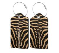Faux Zebra Skin,Luggage Tags Pu Leather Name Tag Travel Suitcase Identifier ID Tags Durable Luggage Label 2 pcs