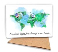 Fava Bean Productions Israel USA Thinking of You Card - Support, Encouragement for Israeli Friend, Watercolor Map with Heart - (1 Premium Card with Envelope) - 147