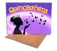 Fava Bean Productions Purple Quinceañera Birthday Card with Butterflies and Tiara (1 Premium Card, 5X7 Inches, Message Inside) Happy 15th Birthday - 158