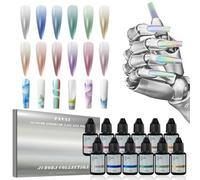 FAVAI Aurora Collection (#A) 12 Colours Airbrush Gel Nail Art in Baby Boomer Nail Polish Air Gel Set 12 Luxurious Metallic Tones Inspired by Northern Lights for Radiant Nail Art, 12 x 10 ml