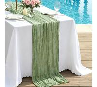 FAVE 1PC Sage Green Cheesecloth Table Runner 120 Inch for Baby Shower Wedding Decor 10FT Gauze Table Runner Boho Party Banquet Table Decoration(Sage Green,1pc)