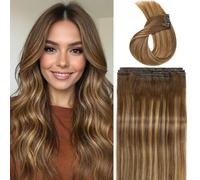 FAVE 20 Inch Human Hair Extensions for Thin Hair - Glueless Micro Bead Invisible Skin Weft, 100g 8pcs Remy Real Human Hair, Seamless Double Weft Design (Mixed Brown)