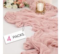 FAVE 4PCS Pink Cheesecloth Table Runner 120 Inch for Wedding Baby Shower Party Decor 10FT Dusty Rose Gauze Table Runner Boho Birthday Table Decoration(Dusty Pink, 4PCS)