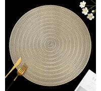FAVE 8PCS Gold Vinyl Round Placemats, Wheat Sheaf Design 15 Inch Placemats Set of 8 Washable for Dining, Events, Banquet, Home & Daily Use (Gold Wheat,8pcs)