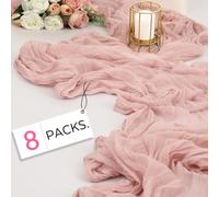 FAVE 8PCS Pink Cheesecloth Table Runner 120 Inch for Wedding Baby Shower Party Decor 10FT Dusty Rose Gauze Table Runner Boho Birthday Table Decoration(Dusty Pink, 8PCS)
