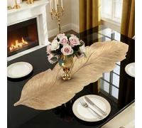 FAVE Gold Small Table Runner 36 Inch Heat Resistant Vinyl Table Cover for Dinner Party Wedding Decor (Leaves)