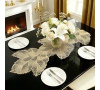FAVE Gold Small Table Runner 36 Inch Heat Resistant Vinyl Table Cover for Dinner Party Wedding Decor(Maple Leaves)