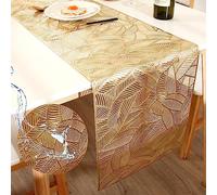 FAVE Gold Table Runner 72 inches Long Heat Resistant Hallowed-Out Vinyl Waterproof Washable Dinning Runner for Wedding, Banquet, Birthday, Party, Restaurant(Gold Rectangle)