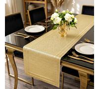 FAVE Gold Vinyl Table Runner 72 Inches Long, Heat Resistant Gold Table Runners for Rectangle Tables, Washable Waterproof Table Runner for Dinner, Wedding, Party, Banquet, Home Decor(Gold Wave, 72inch)