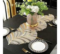 FAVE Golden Table Runners 36 Inches Heat Resistant Table Runner Leaf Shaped Vinyl Table Runner Waterproof Washable Table Mats for Wedding, Banquet,Party, Restaurant Decorations(Gold Leaf Shaped)