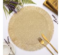 FAVE Round Gold Vinyl Placemats Set of 4, Washable Hollow Out Fringe Place Mats for Wedding, Party, Birthday, Restaurant Decor and Daily Dining(15 inch)