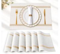 FAVE Vinyl Placemats Set of 4 with Golden Threads, White, 30 x 45 cm