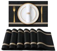 FAVE Vinyl Placemats Set of 6 with Golden Threads, Black, 30 x 45 cm