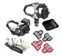 Favero Assioma UNO with One Pair of Black and Red Cleats, Based Cycling Favero Power Meter, powertap Power Meter, Bluetooth Smart and ANT+,Waterproof, 50 Hours Battery Life Bundled with Cleaning Cloth