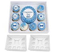FAVES CRAFT 9 Hole Bento Cake Box with Clear Lid 13x10x5 Inch - Holds 1 Cake & 8 Cupcakes | White Bakery Box with Insert | Cupcake & Cake Gift Packaging for Birthday Wedding Christening Gift Box (3)