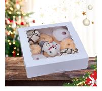 FAVES' CRAFT N MORE 24 pack |10 inch Cookie Box 25.5cm x 25.5cm x 6cm White Bakery and Pastry Box with Clear Window for Pies, donuts, macaroons, cookies Christmas Birthday Wedding