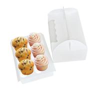 FAVES' CRAFT N MORE 6 Hole Window Cupcake Box with Handle 6 cavity Muffin Box Cake Box Cookie Box with handle Removable Inserts Clear Window Wedding Birthday (12)