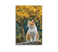 FAVIRXPYU Animal Cat Under Yellow Flower Tree Oil Painting Artwork Decorative Painting Canvas Wall Posters And Modern Family Bedroom Decor 08x12inch(20x30cm)